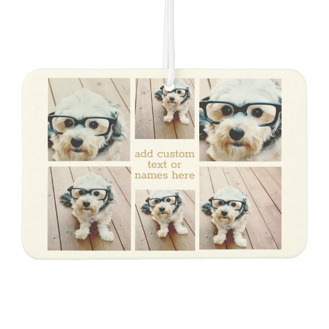 6 Photo Collage Minimalist - Gold and White Air Freshener (Front)