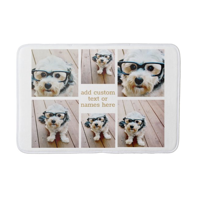 6 Photo Collage Minimalist - Gold and White Grid Bath Mat (Front)