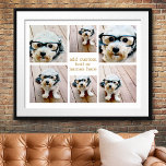 6 Photo Collage Minimalist - Gold and White Grid Poster<br><div class="desc">Use your favorite photo or pictures to make a fun keepsake to share with friends. A collage of 6 photos in a fun grid with different sizes. A simple design with snapshots and a text block. Crop photos into squares before uploading. To adjust photos or change colors, click on the...</div>