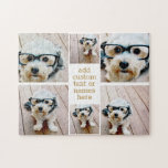 6 Photo Collage Minimalist - gold and white Jigsaw Puzzle<br><div class="desc">Use your favourite photo or pictures to make a fun keepsake to share with friends. A simple design with only snapshots and a text block.</div>