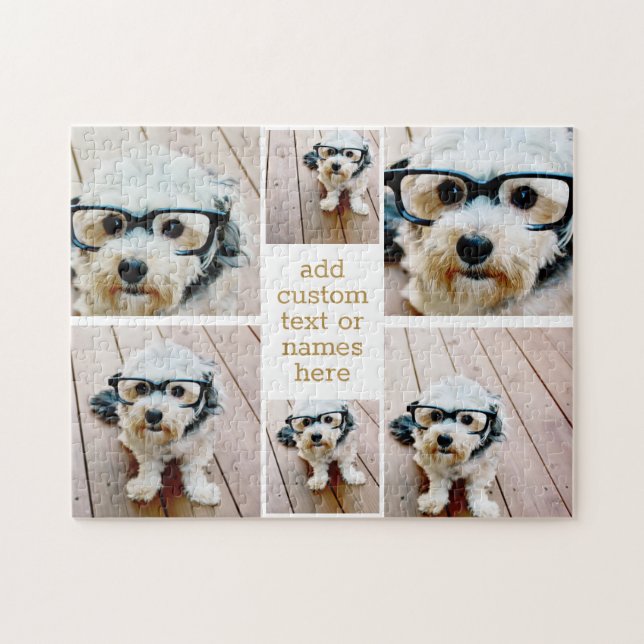 6 Photo Collage Minimalist - gold and white Jigsaw Puzzle (Horizontal)