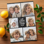 6 Photo Collage Minimalist - white and black Kitchen Towel<br><div class="desc">Use your favourite photo or pictures to make a fun keepsake to share with friends. A simple design with only snapshots and a text block. Crop your photos into squares and add them to the grid. The back is a solid colour that can be changed.</div>