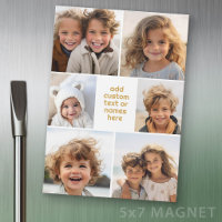 6 Photo Collage Minimalist - white and gold Magnet