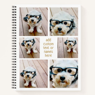 6 Photo Collage Minimalist - white and gold Notebook