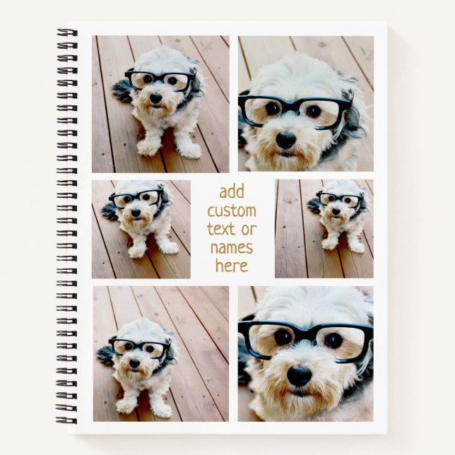 6 Photo Collage Minimalist - white and gold Notebook (Front)