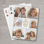 6 Photo Collage Minimalist - white and gold Playing Cards<br><div class="desc">Use your favourite photo or pictures to make a fun keepsake to share with friends. A simple design with only snapshots and a text block. Crop your photos into squares and add them to the grid. The back is a solid colour that can be changed.</div>