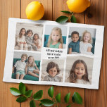 6 Photo Collage Minimalist - with Black Text Kitchen Towel<br><div class="desc">A collage of 6 photos in a fun grid with different sizes. A simple design with snapshots and a text block. Crop photos into squares before uploading. To adjust photos or change colours,  click on the customize area to make changes.</div>