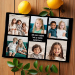 6 Photo Collage Minimalist - with White Text Kitchen Towel<br><div class="desc">A collage of 6 photos in a fun grid with different sizes. A simple design with snapshots and a text block. Crop photos into squares before uploading. To adjust photos or change colours,  click on the customize area to make changes.</div>