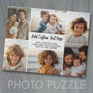 6 Photo Collage - Modern Minimal Grid with Script Jigsaw Puzzle