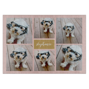 6 Photo Collage Name Minimalist - Can Edit color Cutting Board