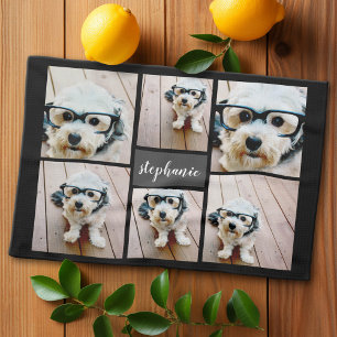 6 Photo Collage Name Minimalist - Can Edit colour Kitchen Towel