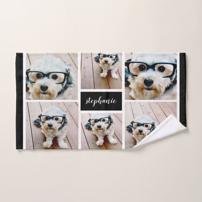 6 Photo Collage Nom Minimaliste - Peut modifier la (Serviette à main)