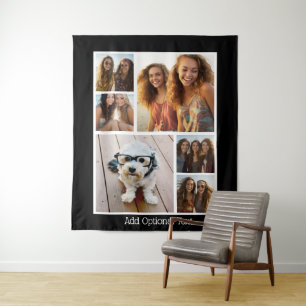 6 Photo Collage Optional Text -- black background Tapestry