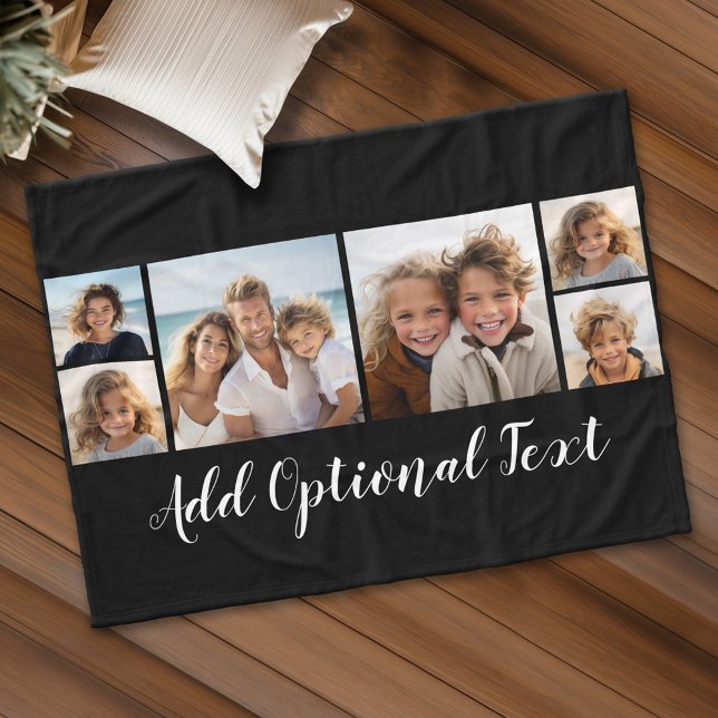6 Photo Collage Optional Text -- CAN Edit Colour Fleece Blanket (Custom Fleece Blanket - Add Photos and Text)