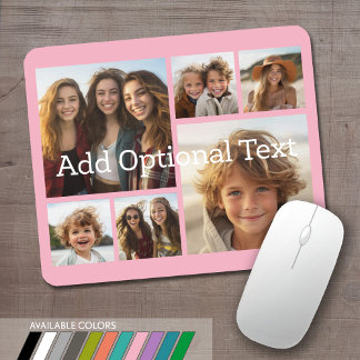 6 Photo Collage Optional Text -- CAN Edit Colour Mouse Pad