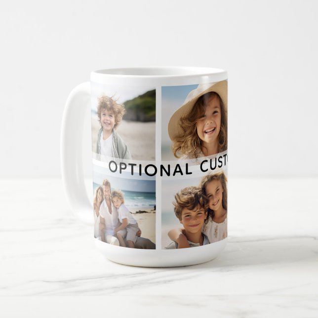 6 Photo Collage Optional Text -- Modern Minimal Coffee Mug (Front Left)