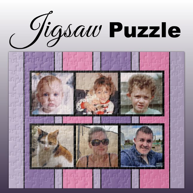 6 photo collage pink purple stripes jigsaw puzzle (Creator Uploaded)