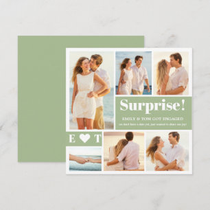 6 Photo Collage Sage Green Engagement Announcement