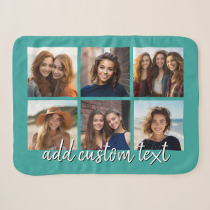 6 Photo Collage Script White Handwritten Name teal Sherpa Blanket