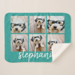 6 Photo Collage Script White Handwritten Name teal Sherpa Blanket<br><div class="desc">Use your favourite photo or pictures to make a fun keepsake to share with friends. A minimalist design with only snapshots and a text block.</div>