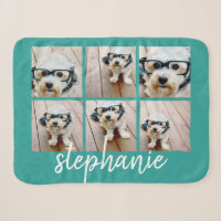 6 Photo Collage Script White Handwritten Name teal