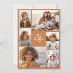 6 photo collage - terra cotta background - white holiday card