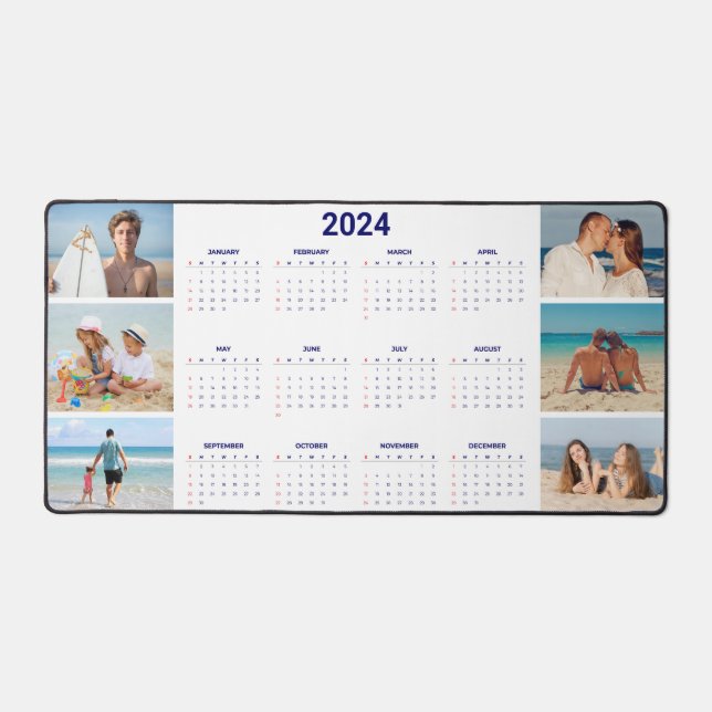 6 Photo Collage US 2024 Year At A Glance Calendar Desk Mat (Front)