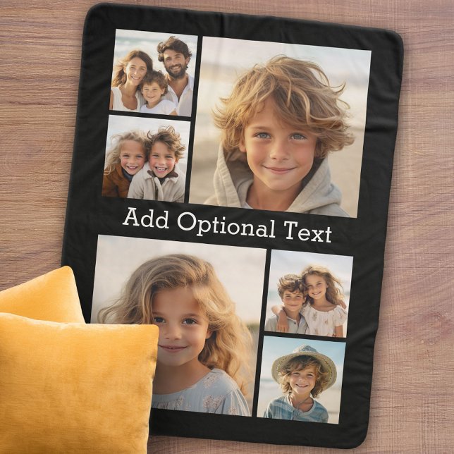 6 Photo Collage White Text -- CAN Edit Colour Sherpa Blanket (Personalized sherpa blanket with 6 photos and custom text)