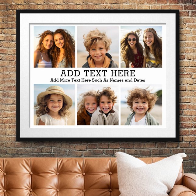6 Photo Collage with 2 Lines of Simple Text Poster (Custom Photo Collage Poster)