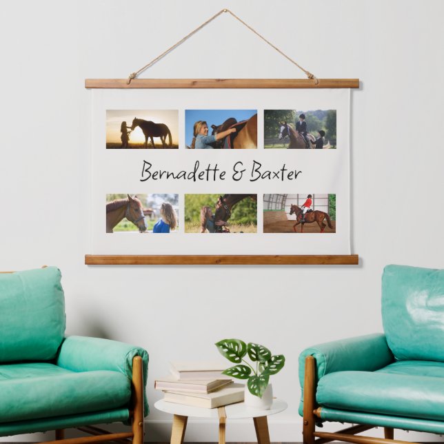 6 Photo Collage with Name for Horse Lovers Hanging Tapestry (Living Room)