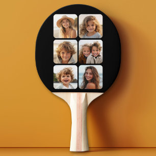 6 Photo Collage with Rounded Corners on black Ping Pong Paddle