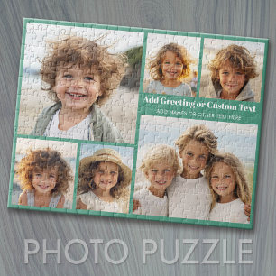6 Photo Collage with Text -- Modern, Minimal Green Jigsaw Puzzle
