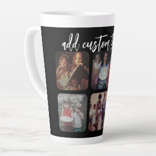6 Photo Collage with trendy bounce script - black Latte Mug