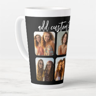 6 Photo Collage with trendy bounce script - black Latte Mug