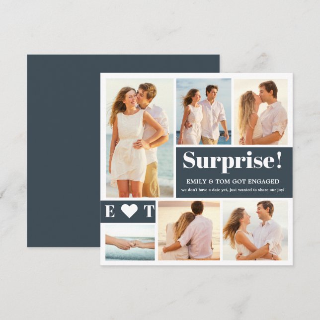 6 Photo Dark Grey Engagement Announcement (Front/Back)