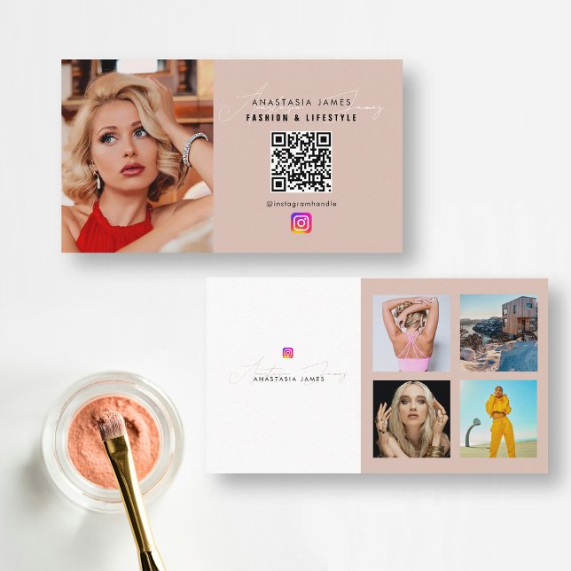 6 Photo Feed Grid Social Media QR Code Business  Business Card (6 Photo Feed Grid Social Media QR Code Business Business Card)