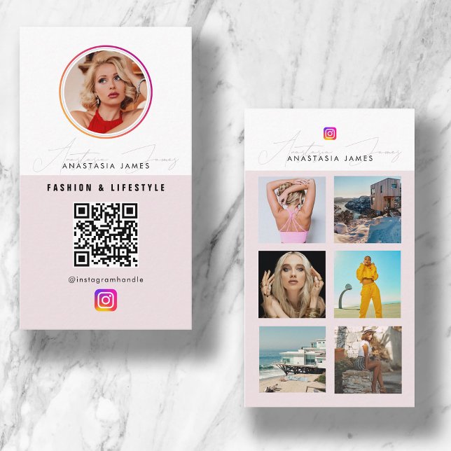 6 Photo Feed Grid Social Media QR Code  Business Card (Creator Uploaded)