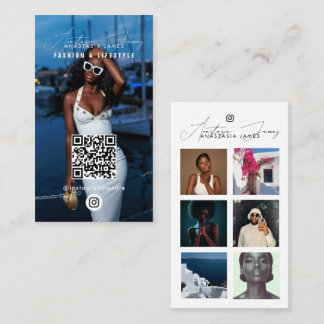 6 Photo Feed Grid Social Media QR Code Chic Business Card