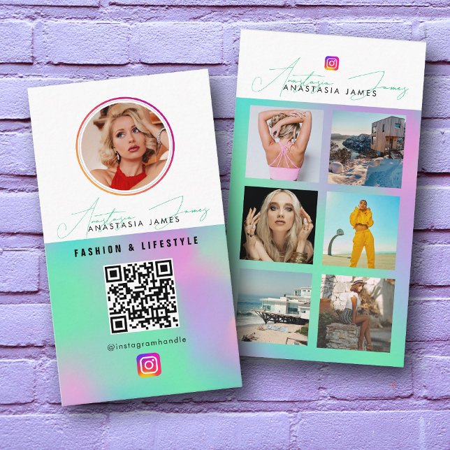 6 Photo Feed Grid Social Media QR Code Holographic Business Card (6 Photo Feed Grid Social Media QR Code Holographic Business Card)