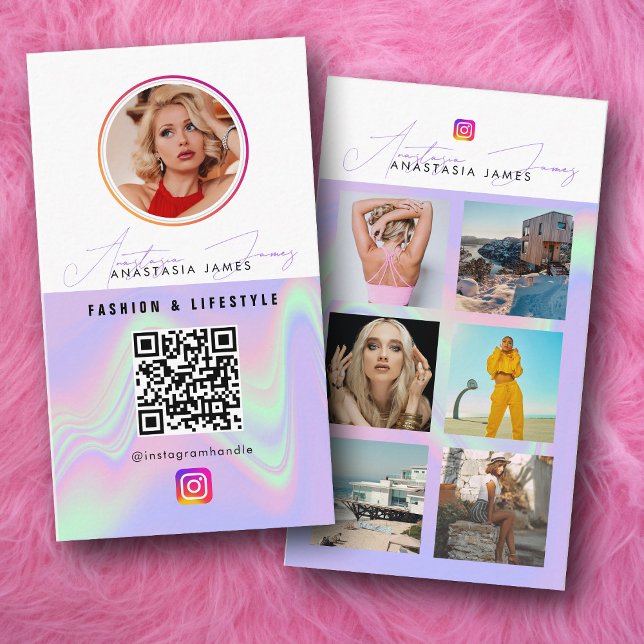 6 Photo Feed Grid Social Media QR Code Holographic Business Card (6 Photo Feed Grid Social Media QR Code Holographic Business Card)