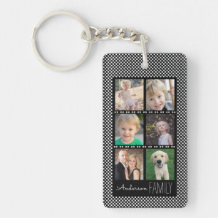 6 Photo Frames Black with White Dots Personalized Keychain