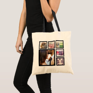 6 Photo Personalized Collage Template Tote Bag
