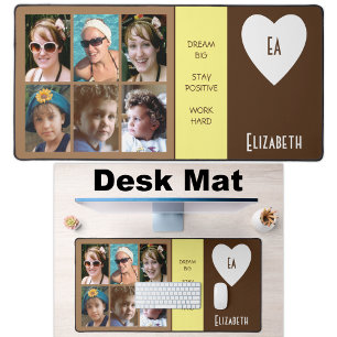 6 photo quotes add name initials brown yellow desk mat