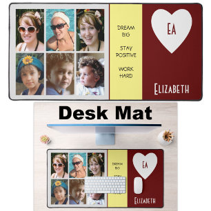 6 photo quotes add name initials burgundy yellow desk mat