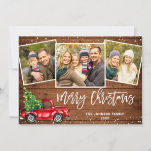 6 PHOTO Retro Christmas Red Truck Rustic Greeting Holiday Card