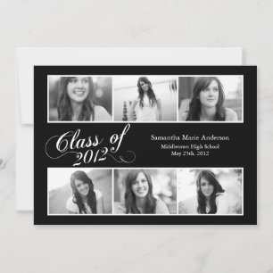 6 Photo Script Graduation Invitation - Black