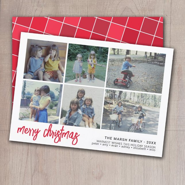 6 Photo Script Merry Christmas - White Border Tile Holiday Card (Creator Uploaded)