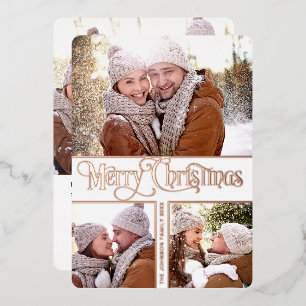 6 PHOTO Simply Elegant Sparkle Christmas Rose Gold Foil Holiday Card