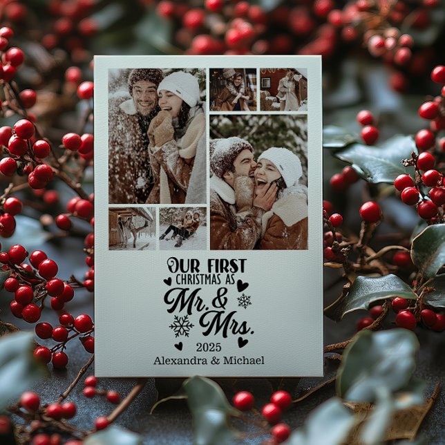 6 Photo Snowflakes Christmas Mr and Mrs  Holiday Card (Creator Uploaded)