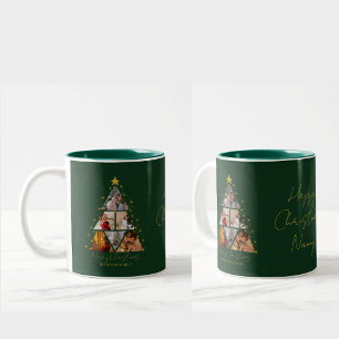 6 Photo Tree Shape Christmas gift grandparent  Two-Tone Coffee Mug